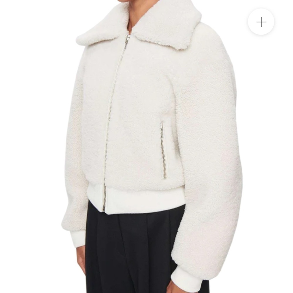 NWOT DSTLD Cream Lamb Shearling Jacket w zipper pockets fully lined SZ Small - Picture 2 of 14